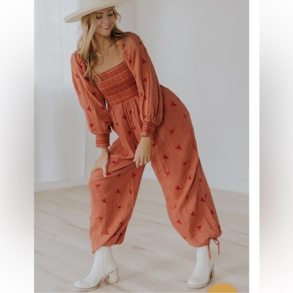 NWOT Free People Dahlia Embroidered Jumpsuit - Picture 3 of 12